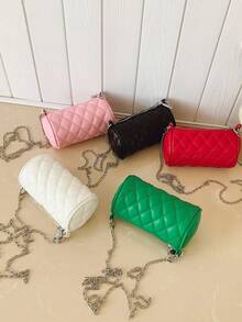 1pc Girls' PU Rhombus Embroidery Crossbody Bag, Fashion Versatile Mini Cylinder Bag, Luxury Niche Shoulder Bag, Zipper Closure, Suitable For Outing, Daily Outfit, Party, Travel, Birthday & Holiday Gift - A - View 2