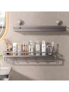 1pc Rust-Proof Wall Mounted Shower Caddy With Suction Cups - Heavy Duty Floating Shower Organizer With Towel Bar, Space Saving Bathroom Storage Rack For Shampoo, Soap And Accessories Bathroom Accessories - Multicolor - View 5