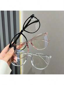 女士时尚黑色PC镜框，配AC镜片，塑料铰链，适合电脑和游戏，椭圆形全框非处方透明镜片眼镜 - 彩色 - 查看 9