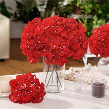 1/5/10支装 11英寸逼真绣球花，大型人造丝绣球花带茎，白色绣球花，适用于家居装饰、派对、婚礼花束、餐桌摆饰、生日礼物、室内/室外装饰、花瓶插花、婚礼用品、婚礼装饰 - 紅色 - 查看 5