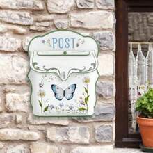 Z² BellaDecor Mailbox Wall Mount Mailboxes For Outside Vintage Mail Boxes For House Outside Metal Drop Box Antique Style Nostalgic Charm Home Decorative Butterfly Pattern White - WhiteB - View 5