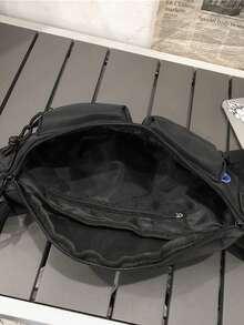 1pc Men's Nylon Waist Bag, Casual Fashion Solid Color Letter Design, Adjustable Strap, Suitable For Sports, Fitness, Commuting, Great As Christmas Gift For Husband, Cycling Bag, Crossbody Bag, Fanny Pack, Holiday Storage Bag, Large Capacity Outdoor Portable Chest Bag - Black - View 5