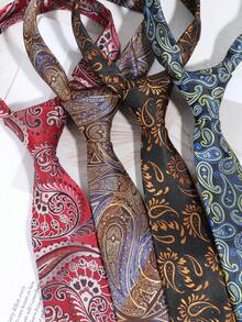 1条男士时尚休闲佩斯利花纹腰果花领带，适合商务、宴会、正式场合、婚礼、校园派对等场合搭配 - 彩色 - 查看 2