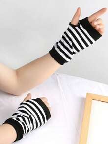 1 đôi găng tay dệt kim ngắn kẻ sọc phong cách Punk, găng tay hở ngón co giãn chống tia UV, thích hợp cho hoạt động ngoài trời, lái xe, du lịch, trang trí cosplay, unisex - Nhiều màu - Xem 11