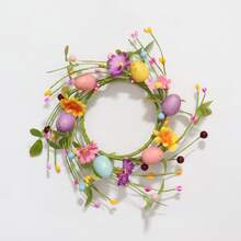 1pc Easter Artificial Flower Wreath, Party Door Hanging Wreath, Vibrant Spring Floral + Easter Eggs Design, Suitable For Home Decor, Living Room, Kitchen Wall, Door, Dining Table, Creating Easter Spring Festival Atmosphere, Easter Party Decoration, Easter Ornament, Easter Eggs, Easter Gift, Easter Spring Party Scene - Multicolor - View 6