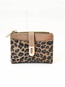 1 pieza Billetera compacta de estilo clásico con estampado de leopardo y parches, de PU marrón con cierre a presión, portador de tarjetas e identificación, ligera para mujer, billetera mini, monedero, billetera pequeña, billetera linda - Marrón - Ver 10