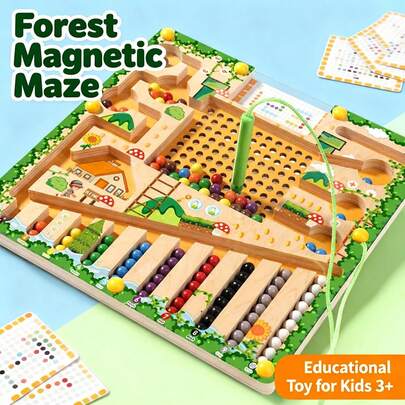 Magnetic Maze Toy | Wooden Magnetic Maze Beads With Magnetic Pen And Cards, Color Sorting & STEM Number Learning Game For Kids Ages 3+, Develops Focus, Hand-Eye Coordination & Brain Imagination, Perfect Gift For Birthdays, Halloween, Christmas