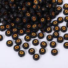 200/500/1000 piezas Cuentas con patrón de letras doradas sobre base negra de 4x7mm para hacer collares y joyería DIY - Fondo negro con letras doradas - Ver 43