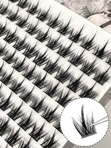 120 Clusters Of Large Capacity Pure Wild Demon False Eyelashes, Natural Simulation, Single Cluster Ultra-Fine Stem, Thick Novice Eyelashes - Black - View 3