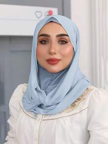1 Peça Hijab Muçulmano Instantâneo Versátil de Cor Sólida para Mulheres, Estilo Pullover para Uso Rápido e Fácil, Minimalista Casual Elegante Clássico Versátil, Lenço de Chiffon com Touca Integrada, Tecido de Chiffon Macio, Material Confortável e Respirável, Adequado para Uso Diário - hijab instantâneo - Visão 8