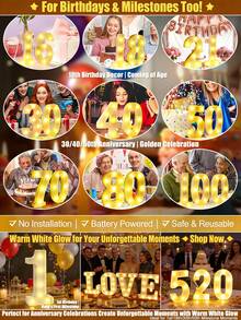 （1/3/4/5个 6.3英寸/8.27英寸 LED 数字灯 浪漫情人节求婚装饰 | 暖白光，节后、生日、婚礼（不含电池））