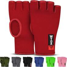 Vendas de Boxeo Hombre y Mujer, Guantes Interiores de Medio Dedo con Vendas elásticas para Proteger los puños, Ideales para Muay Thai, Kickboxing, MMA y Artes Marciales Mixtas - Rojo - Ver 9