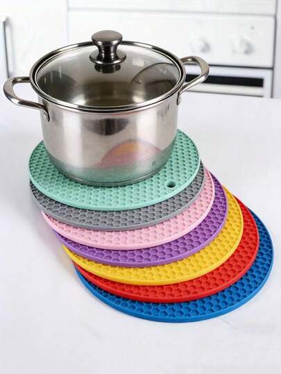 4pcs Round Honeycomb Silicone Placemats, 6.7 Inch, Heat Resistant, Non-Slip Pot Holders, Easy To Clean And Heat Resistant Table Mats, Tabletop Protection, Home Kitchen Dining Table Decor