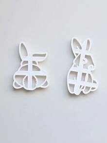 2pcs Easter Bunny Cookie Cutter Set - Cute White Plastic Rabbit & Bunny Shaped Fondant & Clay Cutters With Expressive Eyes & Ears, Gift Wrapping, And Party Baking, Festive Baking Tools, Playful Design, Plastic - White - View 3