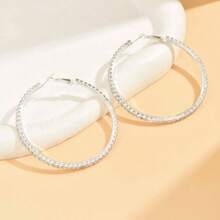 Pendientes de aro de plata y oro con cristales de moda para mujeres - Plateado - Ver 1