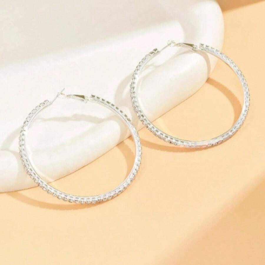 Pendientes de aro de plata y oro con cristales de moda para mujeres - Plateado - Ver 1