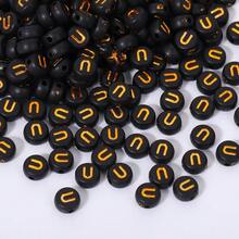 200/500/1000 piezas Cuentas con patrón de letras doradas sobre base negra de 4x7mm para hacer collares y joyería DIY - Fondo negro con letras doradas - Ver 75