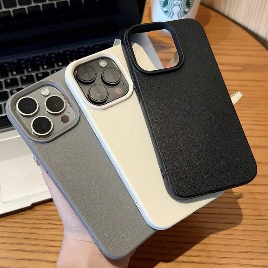 Luxuriöse matte weiche Leder Candy Handyhülle für iPhone 17 16 15 14 Plus 13 12 11 Pro Max Schutz stoßfeste Silikonhülle - Weiss - Übersicht 1