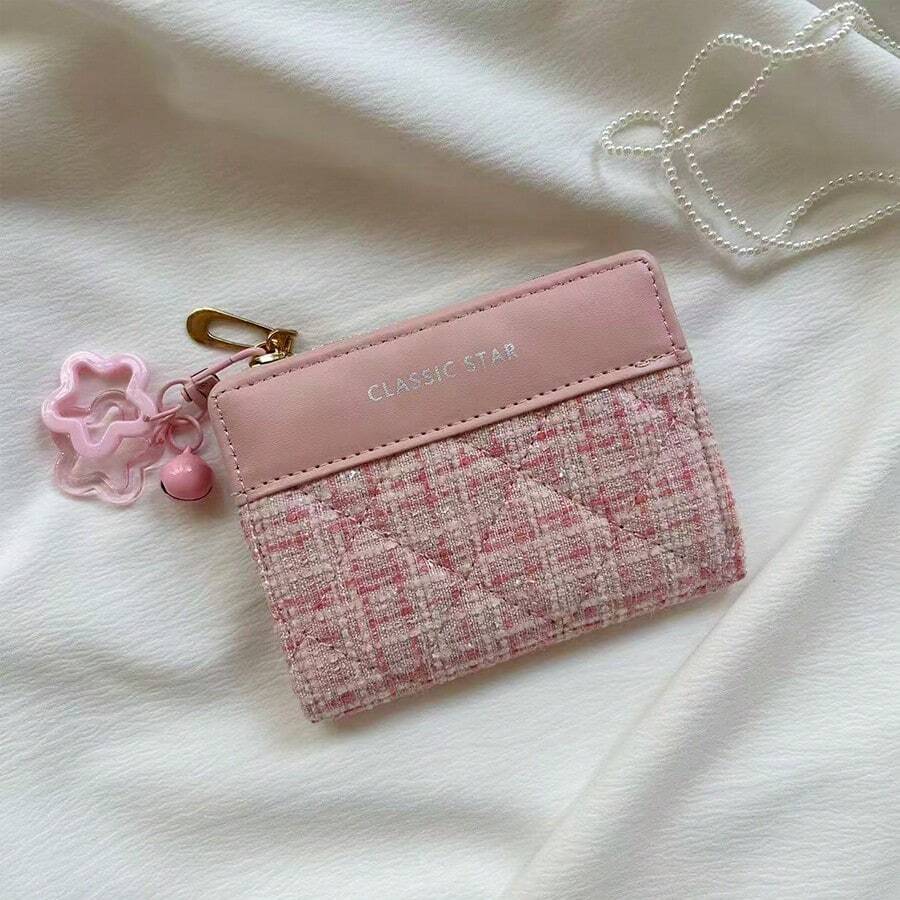 Pink Star Pendant Large Capacity Wallet Simple Solid Color Korean Style Wallet For Women And Students Wallet Mini Wallet Purse Wallet Small Wallet Cute Wallet Cute Stuff Wallet Key Holder Fairycore