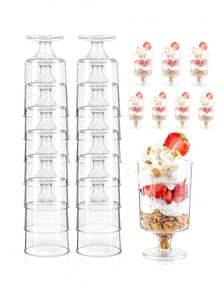 1/10/15个装透明塑料甜点杯（不含勺子），适用于冰淇淋、慕斯、布丁、鸡尾酒、甜点 - 透明 - 查看 4