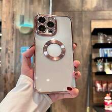 适用于 16 Pro/16 Pro Max/16 Plus/16/15 Pro/15 Pro Max/15 Plus/15/14 Pro/14 Pro Max/14 Plus/14/13 Pro/13 Pro Max/13/12 Pro/12 Pro Max/12/11 Pro Max/11/11 Pro 的 1 件装豪华电镀镂空透明镜头膜软硅胶保护壳，带散热孔和 CD 图案 - 粉色 - 查看 4