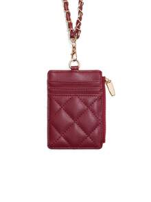 女士短款钱包多功能信用卡夹超薄迷你女士卡包零钱包拉链带挂绳 - 彩色 - 查看 11