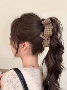 1个复古棕色格子蝴蝶结发夹，女士新款秋冬爪夹发饰，多层蝴蝶结发夹，发髻扭转香蕉夹发饰，爪夹，发卡，发夹，头部饰品，女士发饰，发夹，夏季，假日，旅行，节日，派对 - 彩色 - 查看 6