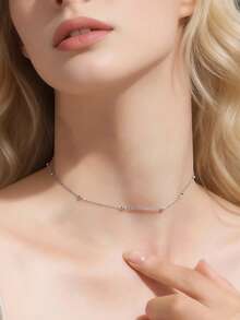 1件简约镀金闪亮珠子可调节不锈钢项链，适合女性女孩，时尚领链，日常派对饰品礼物 - Choker - 查看 2