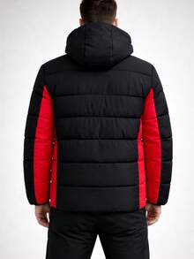 Men's Plush Nylon Winter Jacket With Regular Fit, Drawstring Pocket, Zipper, And Carnival Style. - 紅色 - 查看 2