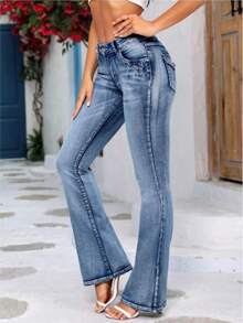 Micro Tapered Stretch Jeans - Comfortable, Soft, Breathable, Suitable For Casual Denim Women's Wear - Màu xanh lam - Xem 4