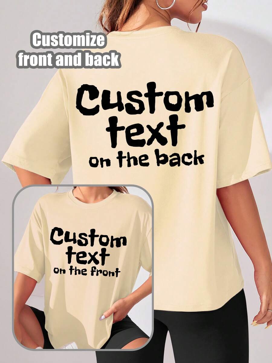 Customizable Personalized Gift, Customizable Women's T-Shirt Front And Back, Can Add Text, Can Choose Color And Font Sports - Apricot - View 1