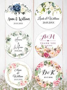 UNICCUT Etiquetas adhesivas personalizadas con diseño floral de eucalipto en forma redonda, personalizadas para cajas de regalo de boda, fiesta de novia, bautizo - Negro - Ver 6