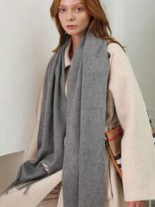 1条女士加厚双面仿羊绒围巾，优雅简约风格男女通用披肩，秋冬季日常百搭保暖 - 黑色 - 查看 6