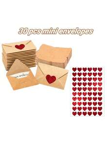 30/60个迷你信封，带心形贴纸 - 自封式情书信封，迷你情人节卡片，适用于圣诞节、婚礼、订婚 - 送给男友/女友的甜蜜浪漫礼物（30个或60个） - 彩色 - 查看 10