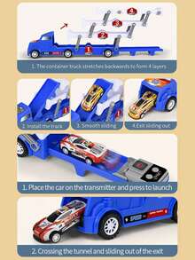 Red & Blue Metal Early Childhood Toy Set, Container Truck Warehouse Slide With Eject/Retract Function, 8 Random Mini Cars, Educational Gift For Halloween/Christmas/Birthday - Multicolor - View 12