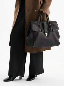 2025新款时尚多功能简约高端女士手提包 - 大容量笔记本电脑包，休闲优雅风格，适合工作通勤、购物、旅行和商务出行 - 黑色 - 查看 3