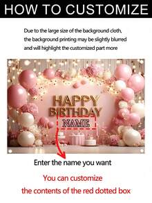 Personalized Name & Birthday Background - Pink Balloon Party Photo Backdrop, Valentine's Day Family Party Decor, Children's Birthday Party Photo Booth Banner - Multicolor - View 3