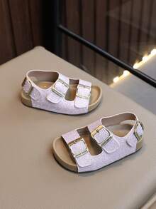 Girls' Sparkly Glitter Double-Strap Sandals – Adjustable Gold Buckle Closure, Soft Padded Footbed, Stylish Summer Toddler Party & Casual Footwear - Lilac Purple - View 1