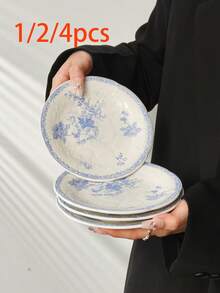 1/2/4pcs French Embossed Blue And White Ceramic Plates, 6inch Premium Ceramic Cake/Dessert/Fruit/Snack/Appetizer/Afternoon Tea Plates, Suitable For Gatherings, Hotels, Elegant Gifts - Multicolor - View 15