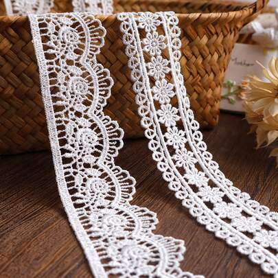 2/5 英寸 [白色花卉蕾丝缎带] 优雅白色花卉刺绣蕾丝缎带 | 涤纶装饰缎带，适用于婚纱、礼品包装、派对装饰、家居装饰、礼品包装、初学者 DIY 服装和时尚