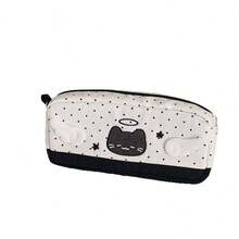 1pc Angel & Devil Polka Dot Cat Design High-Capacity Student Stationery Pouch, Pencil Case, Card Holder - Multicolor - View 4