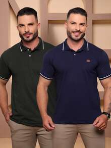 Kit Of 2 High Quality Polo Shirts 100% Cotton Men's Basic T-Shirt Autumn Spring Spring/Autumn Summer Winter All Spring/Summer Autumn/Winter Spring/Summer/Autumn Regular Fit Christmas Thanksgiving Valentine's Day Pride Month Teacher's Day Father's Day Polo Shirt - 軍事和海軍陸戰隊 - 查看 7
