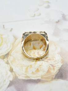 1pc Men's Fashion Asymmetrical Geometric Stone Cube Ring With Synthetic Zirconia, Jewelry Gift For Boyfriend, Father, Valentine's Day, Christmas, Thanksgiving - Gold - View 6