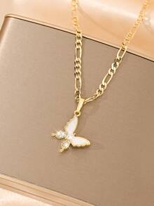 1件铜镶嵌锆石优雅卡通珐琅蝴蝶吊坠项链，适合作为礼物送给女孩/男孩/家人/朋友，多功能，奢华，适合派对、宴会、节日、圣诞节、感恩节、万圣节等场合。 - 金黃色 - 查看 1