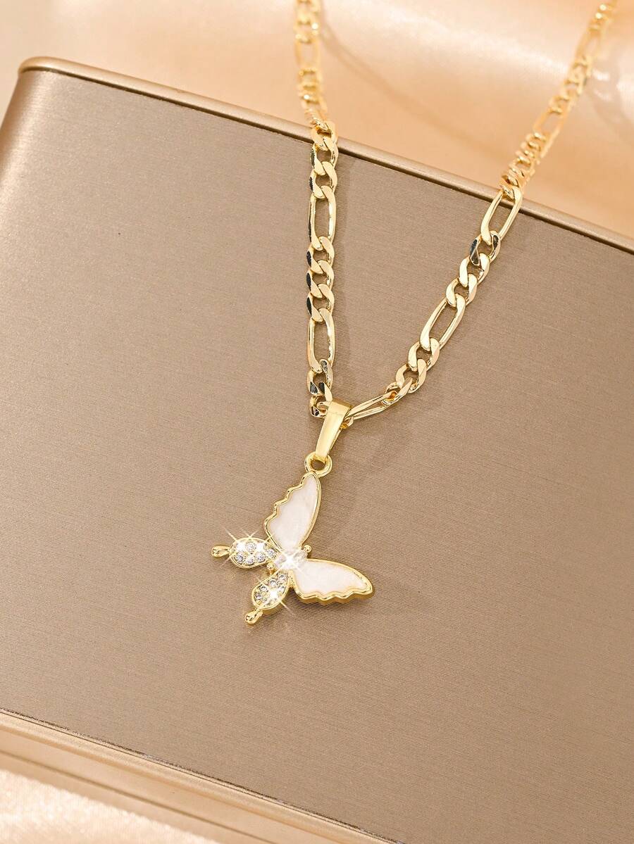 1件铜镶嵌锆石优雅卡通珐琅蝴蝶吊坠项链，适合作为礼物送给女孩/男孩/家人/朋友，多功能，奢华，适合派对、宴会、节日、圣诞节、感恩节、万圣节等场合。 - 金黃色 - 查看 1