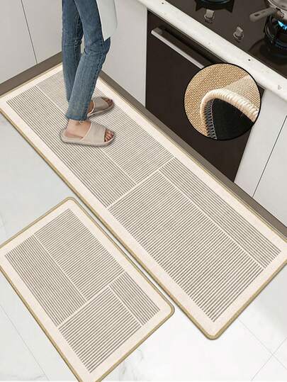 3.5mm Thick Soft Rubber Linen Kitchen Mat, Luxury Modern Style Kitchen Absorbent Rug, Edged Carpet To Prevent Peeling, Water-Absorbing And Easy To Clean Mat, Linen Surface, Sponge Middle Layer, Rubber Bottom, Suitable For Kitchen Rugs, Home Decor, Bathroom, Entryway, Laundry Room, Hallway, Living Room And More