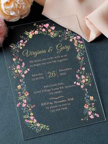 Personalized Acrylic Invitation With Wildflowers Spring Modern Wedding, Personalized 5x7 Acrylic Glass Invitation Cards With Envelopes For Quinceanera, Sweet 16, - Multicolor - View 7