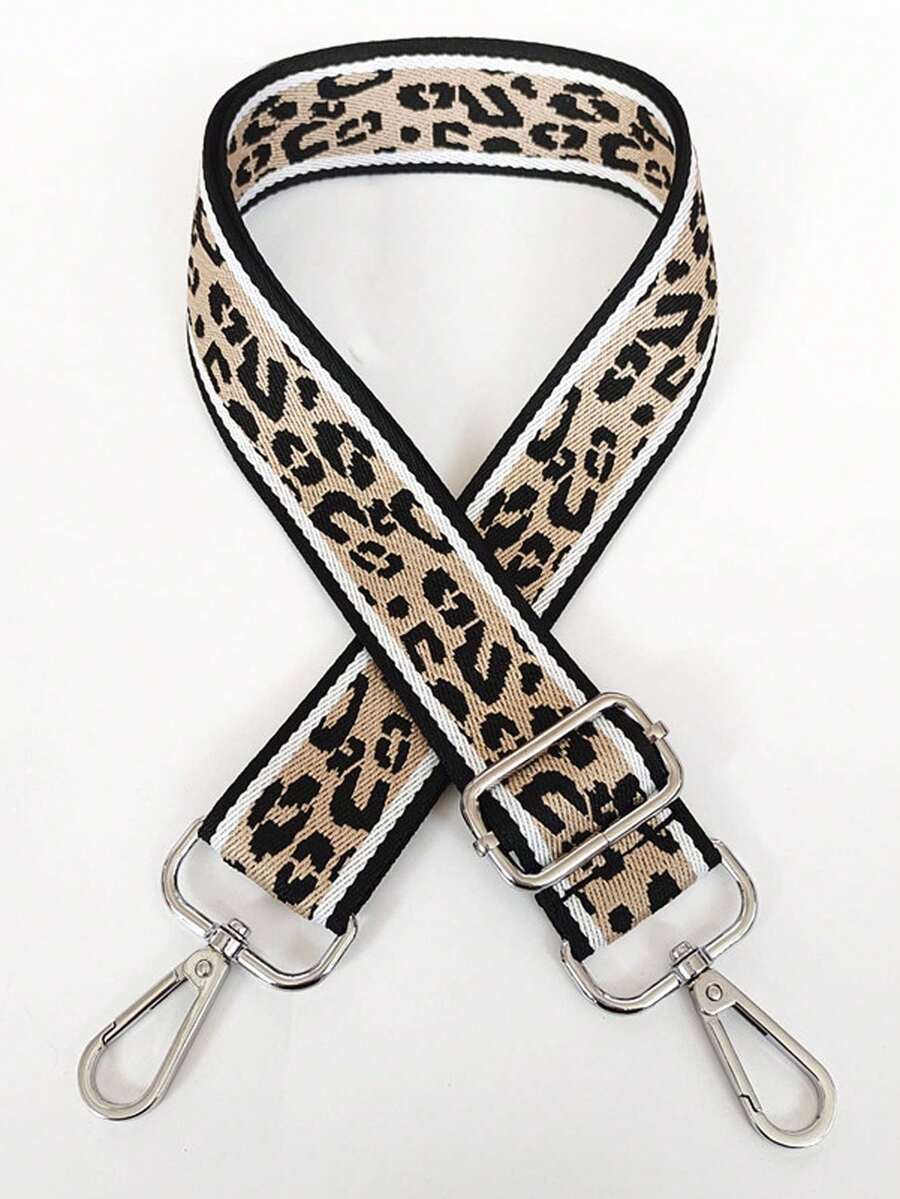 Leopard Print Color Blocking Thick Strap With Adjustable Length, Shoulder Crossbody Strap, Multifunctional Water Cup Shoulder Strap - Silver - View 1