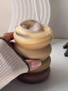 1pc 350ml/10.14oz Caterpillar Shaped Glass Cup, Ripple Glass Cup, Glass Tableware, Creative Glass Cup, Retro Beverage Cup, Ripple Glass Tableware, Wavy Transparent Glass Cup, Straw Glass Cup, Beverage Glass Cup, Creative Glass Cup, Cocktail Glass - Clear - View 1