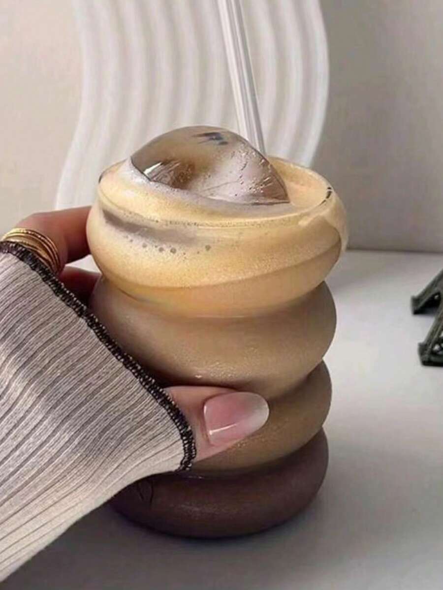 1pc 350ml/10.14oz Caterpillar Shaped Glass Cup, Ripple Glass Cup, Glass Tableware, Creative Glass Cup, Retro Beverage Cup, Ripple Glass Tableware, Wavy Transparent Glass Cup, Straw Glass Cup, Beverage Glass Cup, Creative Glass Cup, Cocktail Glass - Clear - View 1